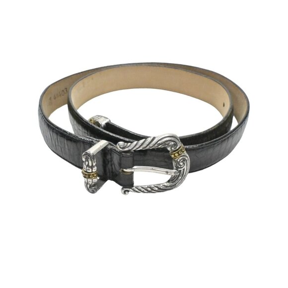 Brighton Accessories - Vtg BRIGHTON Belt Womens Size L/34 Black Croc Embossed Leather Mix Metal Buckle